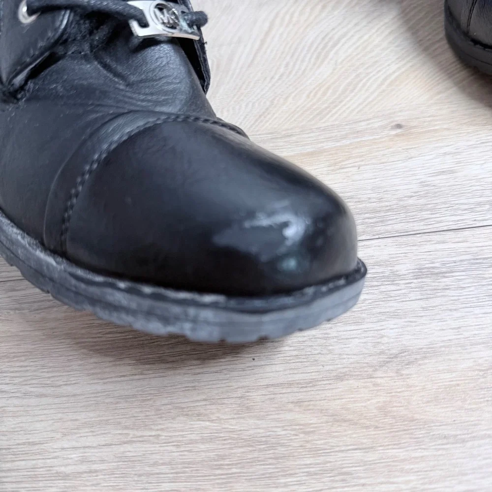 Michael Kors Donna Combat Boots Kids Size 3 Black Knit Cuff‎ Lace Up Lug Sole
